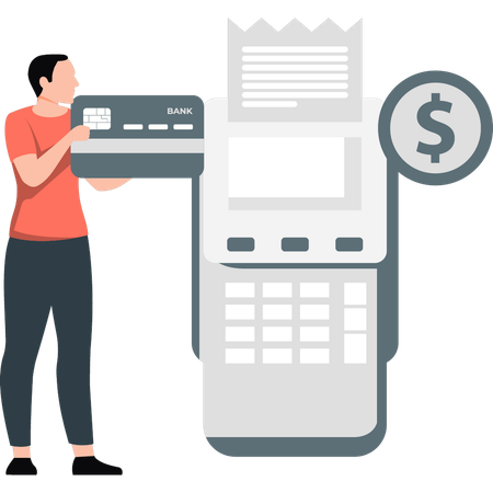 Boy making payment gateway through EDC machine  Illustration
