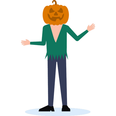 Boy making pumpkin face for Halloween party Illustration