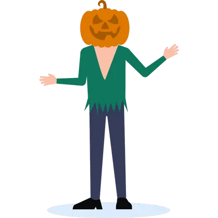 Boy making pumpkin face for Halloween party  Illustration