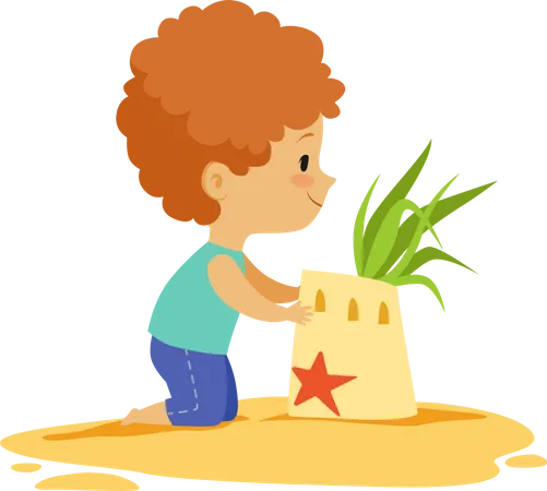 Boy making sand castle Illustration