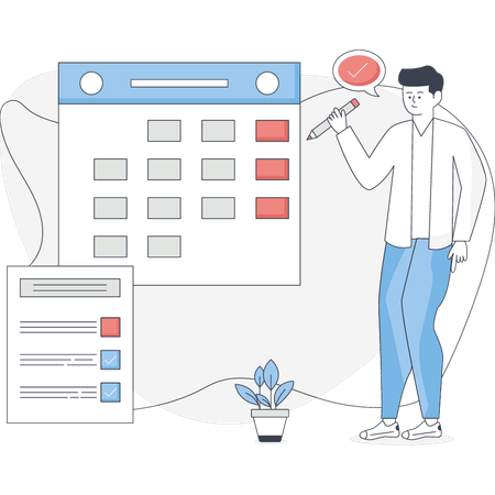 Boy making schedule on calendar  Illustration