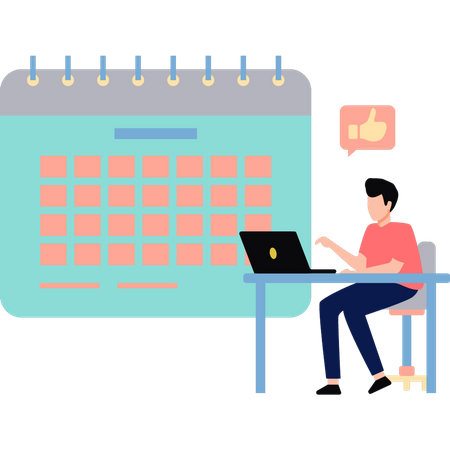 Boy making schedule on laptop  Illustration