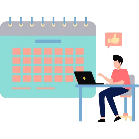 Boy making schedule on laptop  Illustration