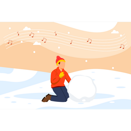 Boy making snowball  Illustration