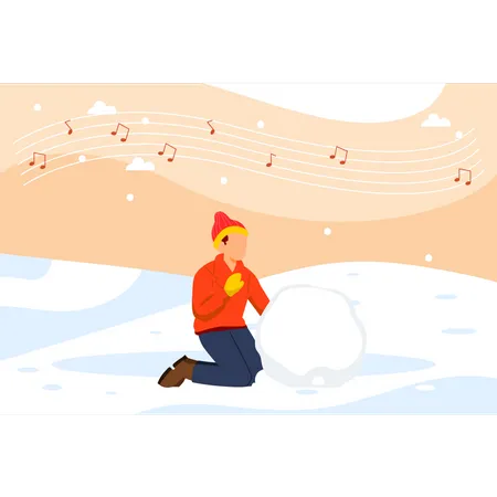 Boy making snowball  Illustration