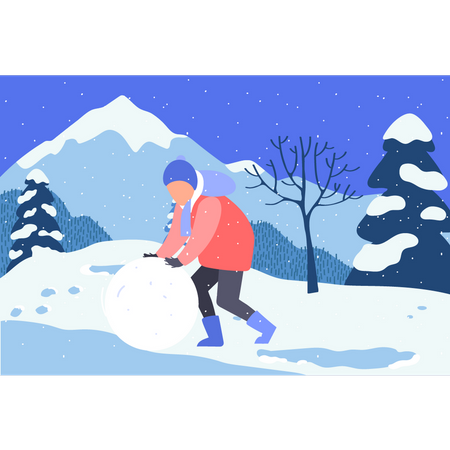 Boy making snowballs  Illustration