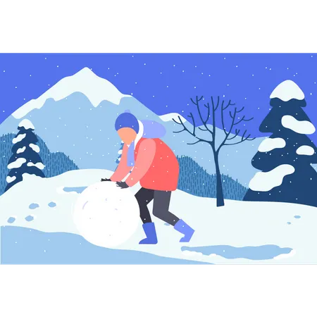 Boy making snowballs  Illustration