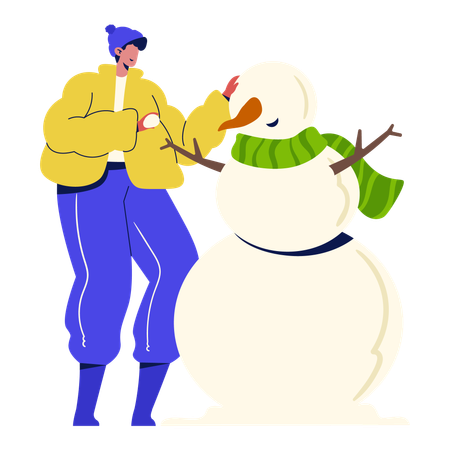 Boy Making Snowman  Illustration