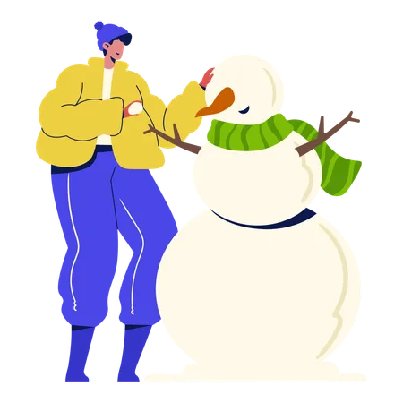 Boy Making Snowman  イラスト