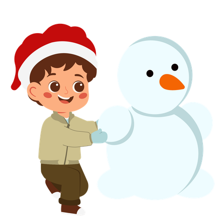 雪だるまを作る少年  イラスト