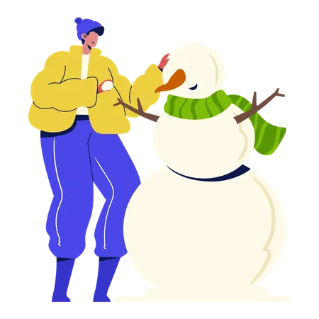 Boy Making Snowman  Illustration