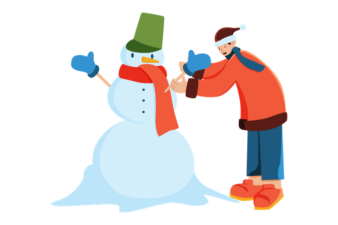 Boy making snowman  Illustration