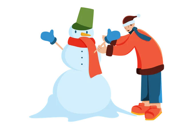 Boy making snowman  Illustration