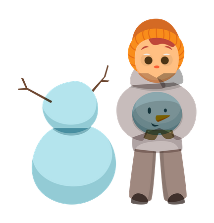 Boy making snowman  Illustration