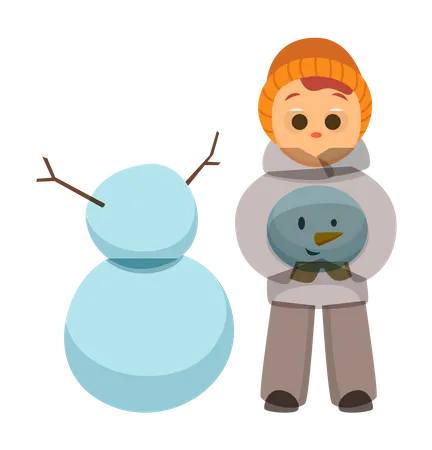 Boy making snowman  Illustration