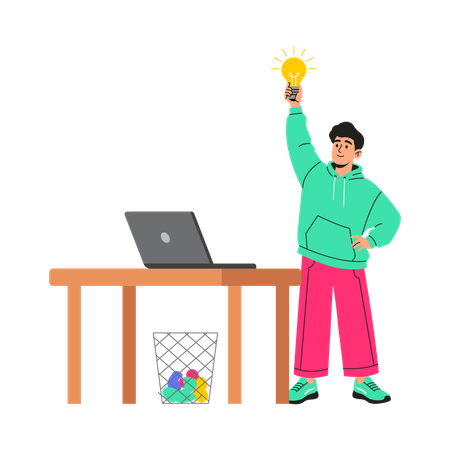 Boy making Startup Idea Pitch with Lightbulb  Illustration