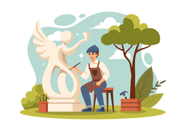 Boy making Stone Sculpture Illustration