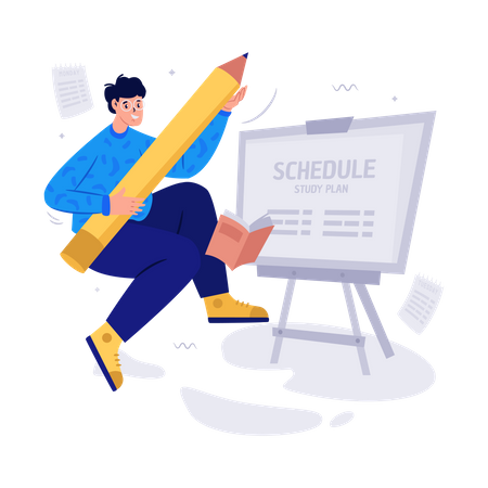 Boy making study schedule  Illustration