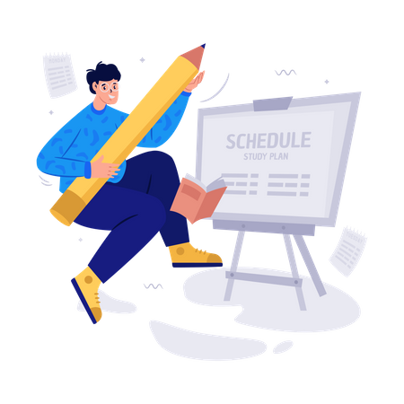 Boy making study schedule  일러스트레이션