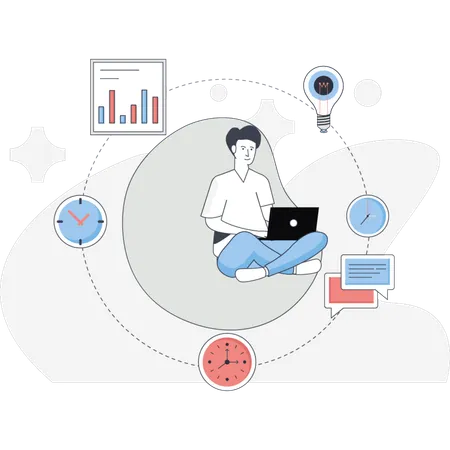 Boy Making Time Management  Illustration