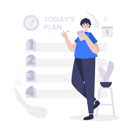 Boy making today's plan  Illustration