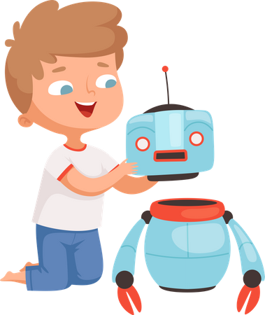 Boy making toy robot  Illustration