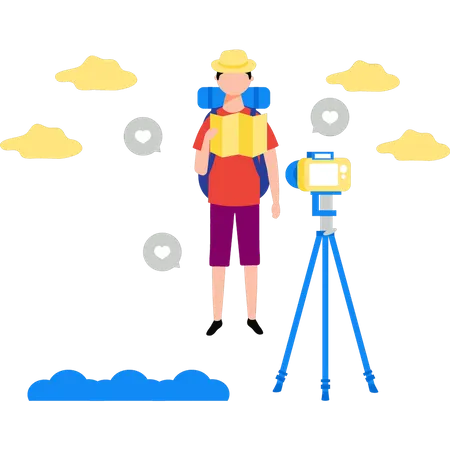 The Boy Is Making Travel Videos Illustration