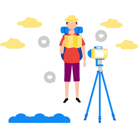 Boy making travel videos  Illustration