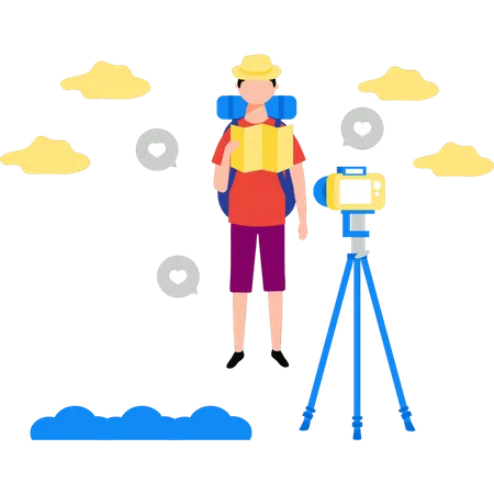 Boy making travel videos  Illustration