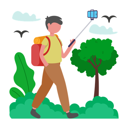 Boy making Travel Vlog  Illustration