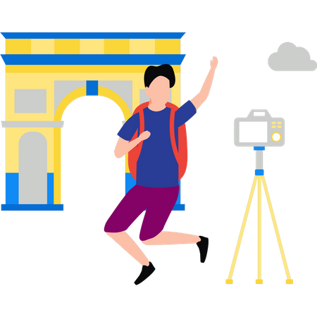 Boy making travel Vlog  Illustration