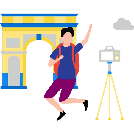 Boy making travel Vlog  Illustration