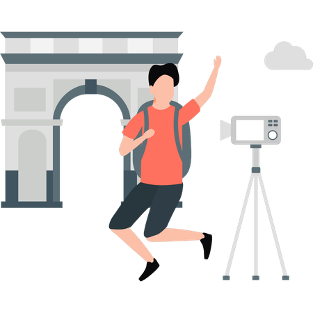 Boy making travel vlog  Illustration