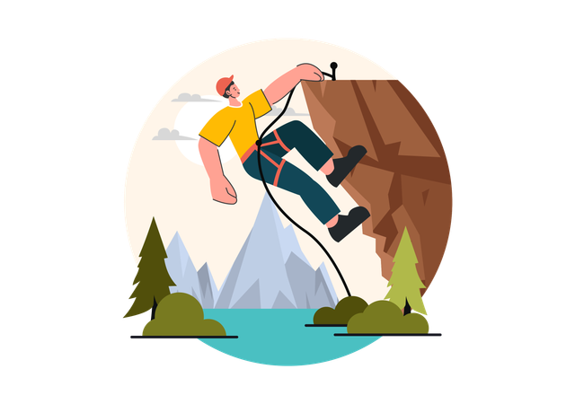 Boy Man climbing with rope  Illustration