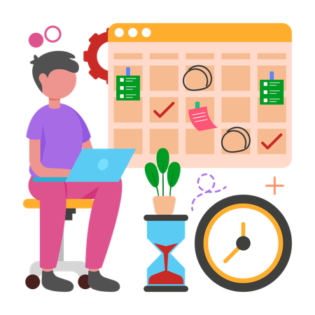 Boy Manage tasks efficiently  Illustration