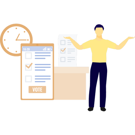 Boy manage voting time in mobile  Illustration