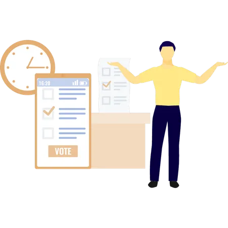 Boy manage voting time in mobile  Illustration