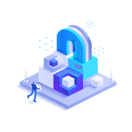 Boy managing blockchain network  Illustration