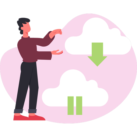 Boy managing cloud data  Illustration