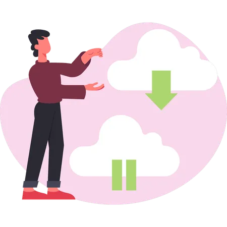 Boy managing cloud data  Illustration