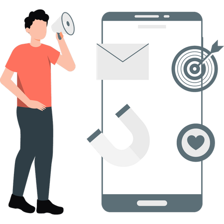 Boy marketing mobile apps  Illustration