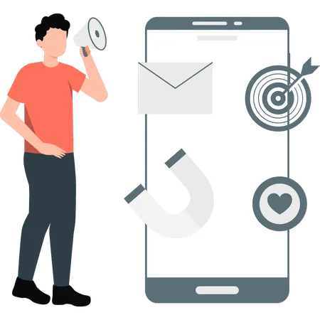 Boy marketing mobile apps  Illustration