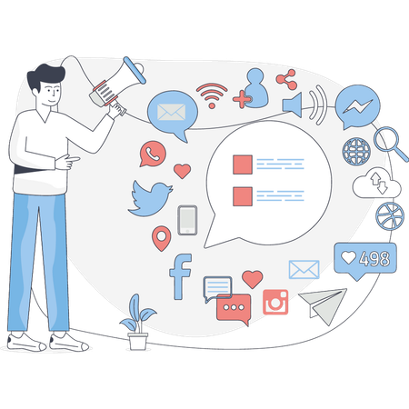 Boy marketing on social media  Illustration