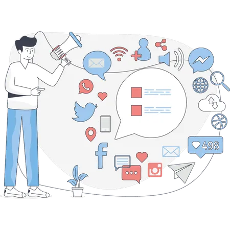 Boy marketing on social media  Illustration