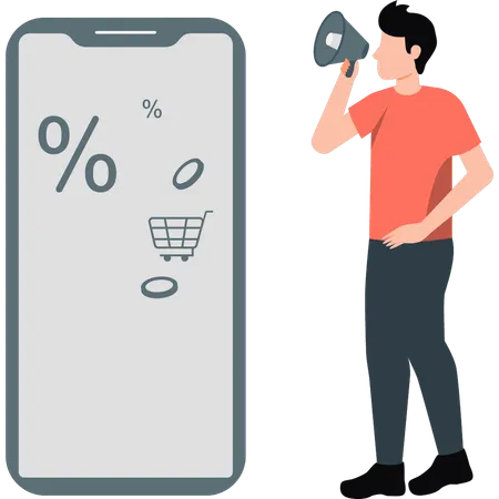 Boy marketing online for shopping  Illustration