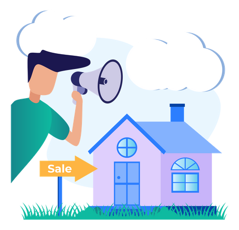 Boy marketing to sell house  Illustration