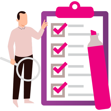 Boy marking checklist with highlighter  Illustration