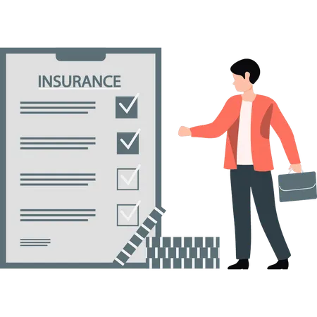 Boy marking insurance premium list  Illustration