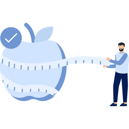 Boy measuring apple  Illustration