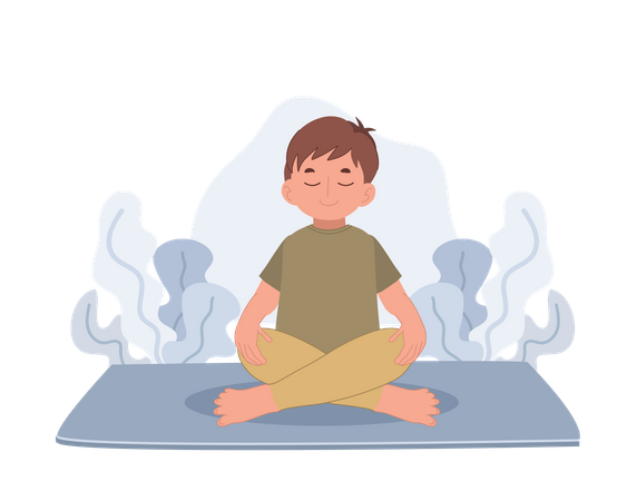 Boy meditating in lotus pose  Illustration